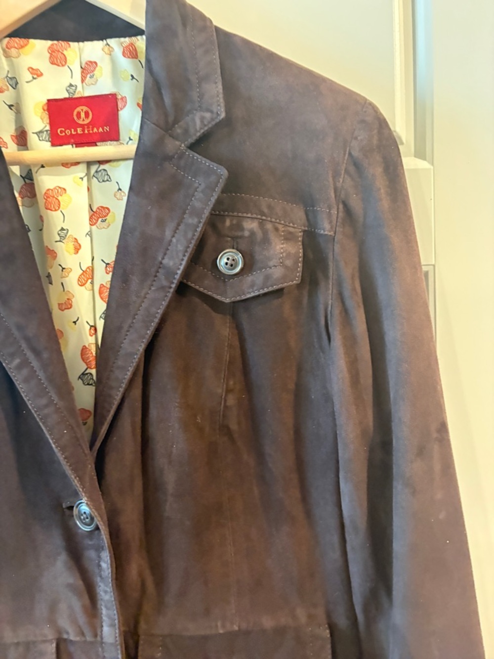 Cole Haan Brown Leather Jacket Blazer Style Size S Button Front Classic - Picture 6 of 16